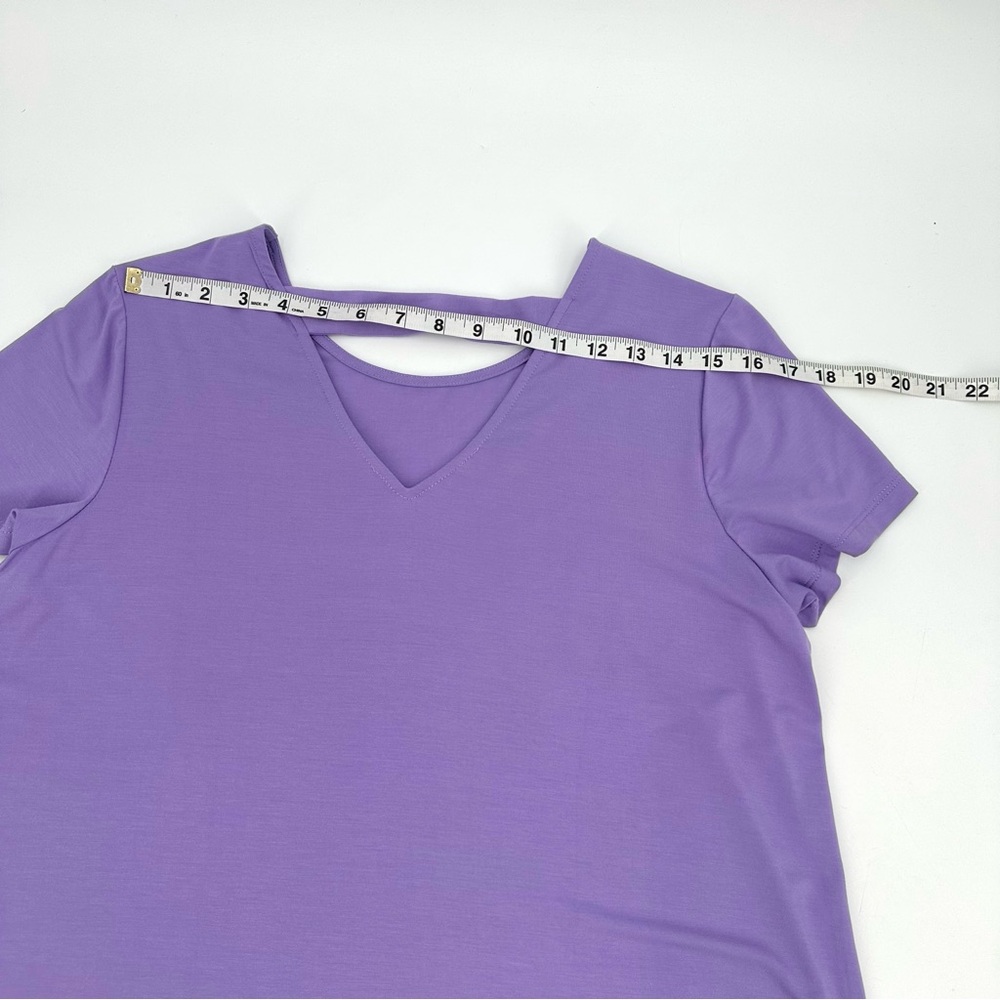 Susan Graver Weekend Top Womens M Purple Cool Touch Knit Short Slv M Cut Out Tee - Picture 9 of 10